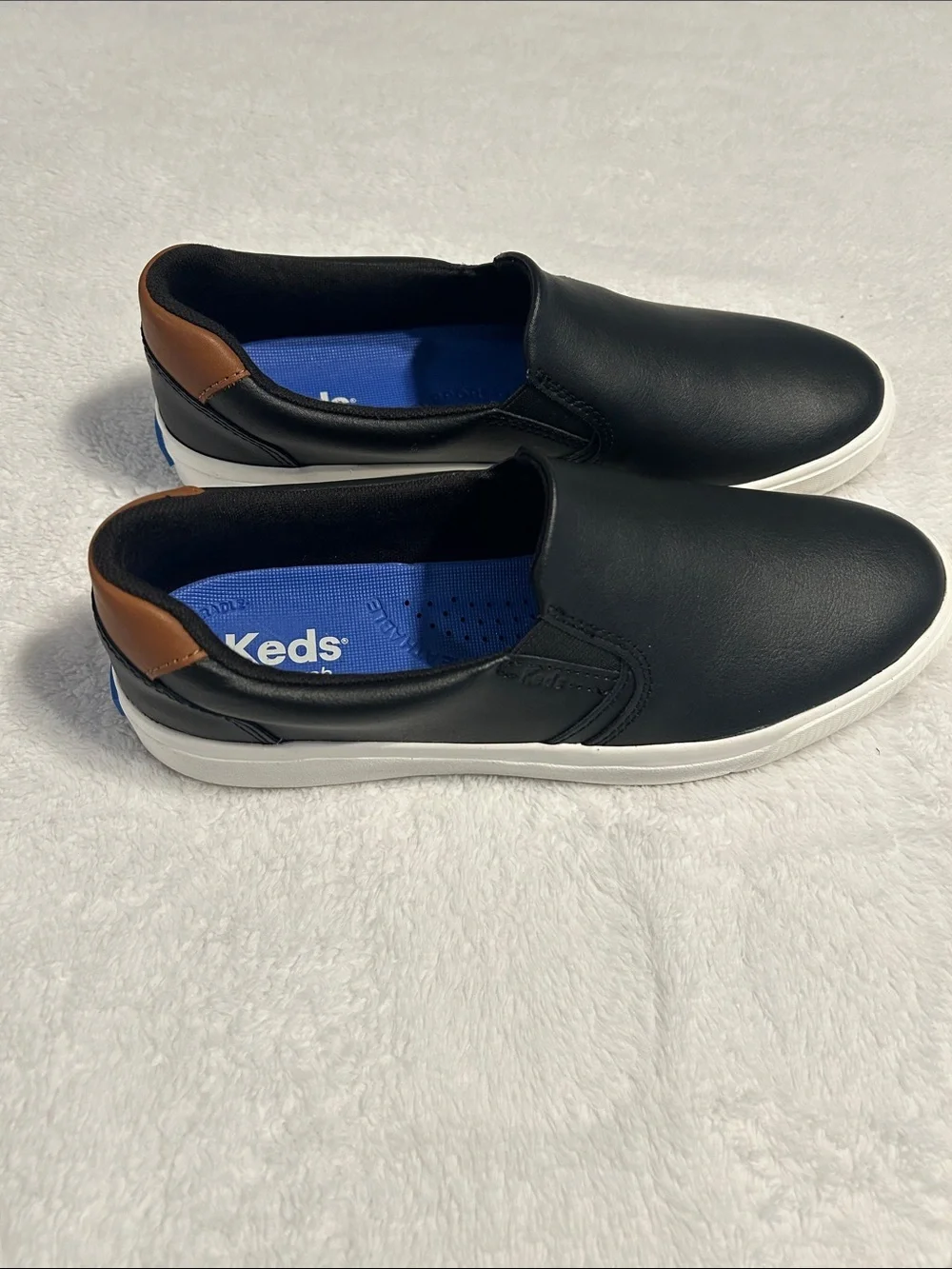 Keds woman Black Slip-On Leather Loafers with Brown Heel Accent. Size 7.5 M - Picture 7 of 12